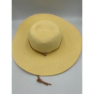 Banana Boat Yellow Wide Brim Sun Hat with Chin Strap and Faux Leather Band